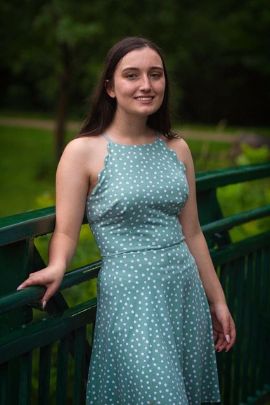 Mary in a blue dress